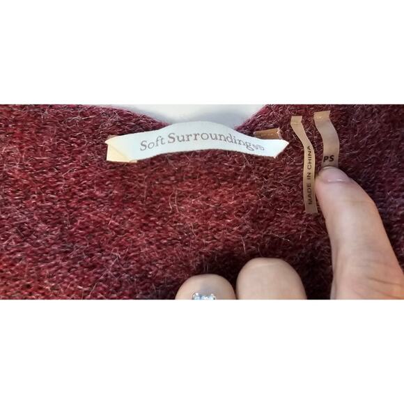 Soft surroundings PETITE Small PS red cut out mock wool open knit cardigan EUC - Picture 9 of 9